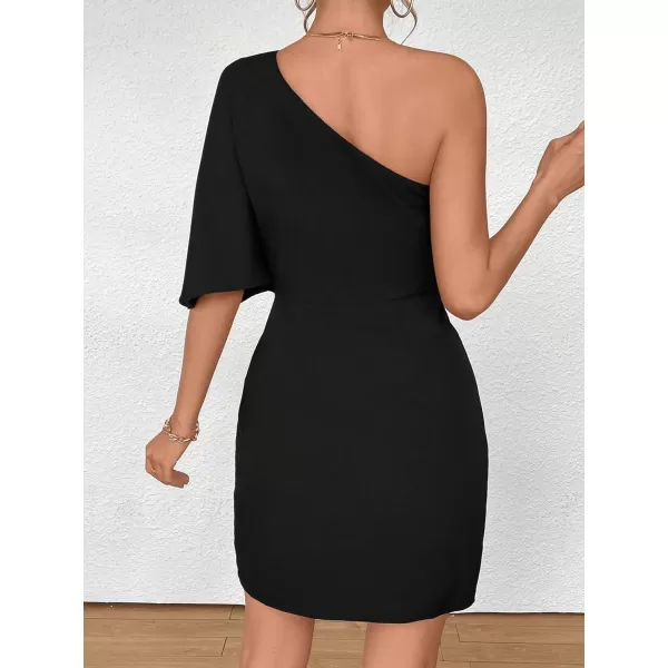 SweatyRocks Women's One Shoulder Asymmetrical Hem Dress Ruched Half Sleeve Mini Dresses