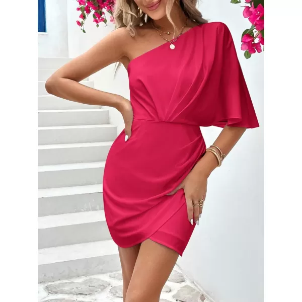 SweatyRocks Women's One Shoulder Asymmetrical Hem Dress Ruched Half Sleeve Mini Dresses