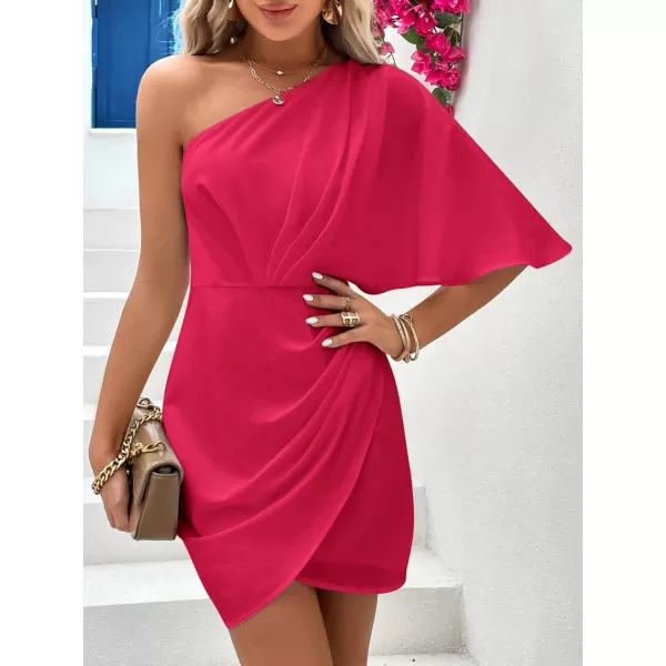 SweatyRocks Women's One Shoulder Asymmetrical Hem Dress Ruched Half Sleeve Mini Dresses