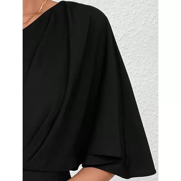 SweatyRocks Women's One Shoulder Asymmetrical Hem Dress Ruched Half Sleeve Mini Dresses