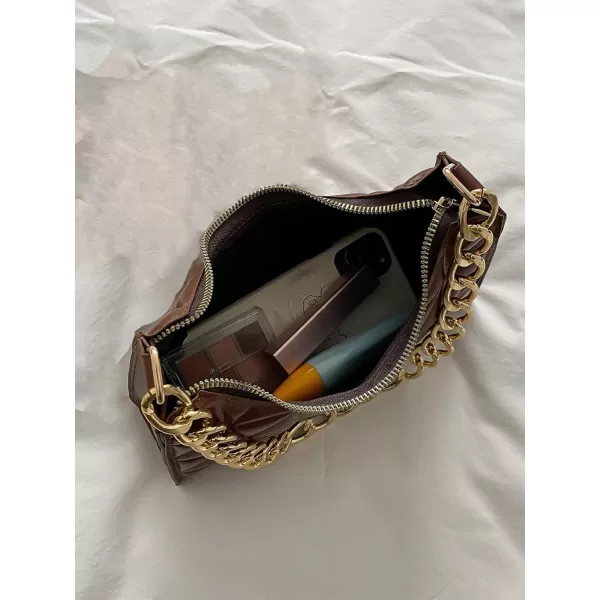 SweatyRocks Women's PU Leather Chain Shoulder Bag Geometric Quilted Zipper Handbag Solid Mini Bag