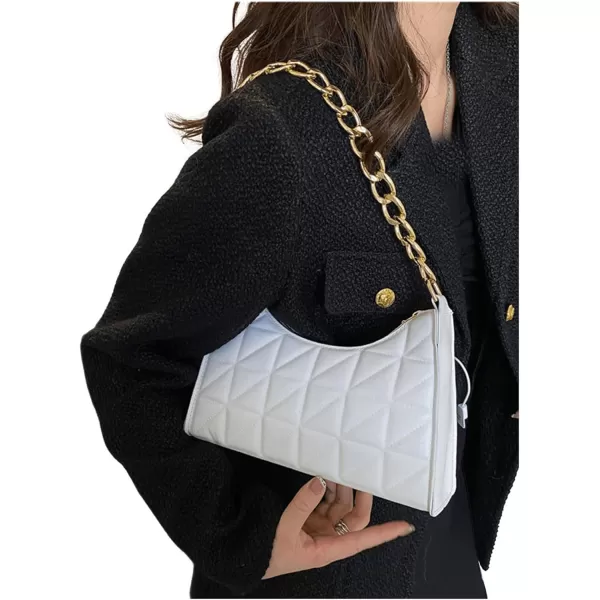 SweatyRocks Women's PU Leather Chain Shoulder Bag Geometric Quilted Zipper Handbag Solid Mini Bag