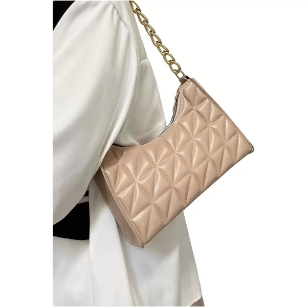 SweatyRocks Women's PU Leather Chain Shoulder Bag Geometric Quilted Zipper Handbag Solid Mini Bag