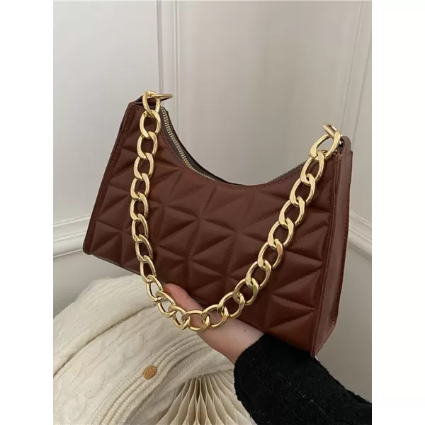 SweatyRocks Women's PU Leather Chain Shoulder Bag Geometric Quilted Zipper Handbag Solid Mini Bag