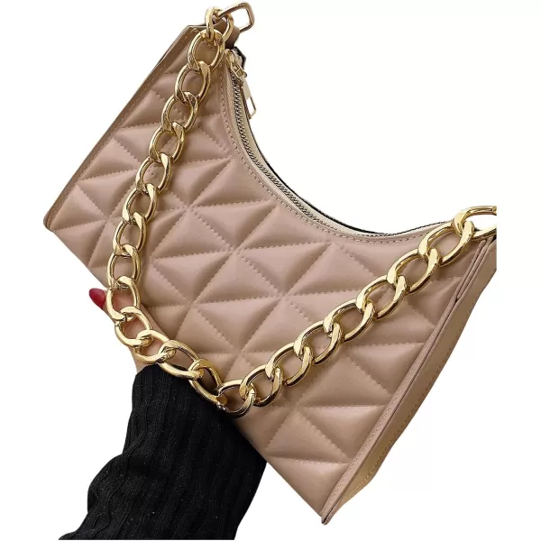 SweatyRocks Women's PU Leather Chain Shoulder Bag Geometric Quilted Zipper Handbag Solid Mini Bag