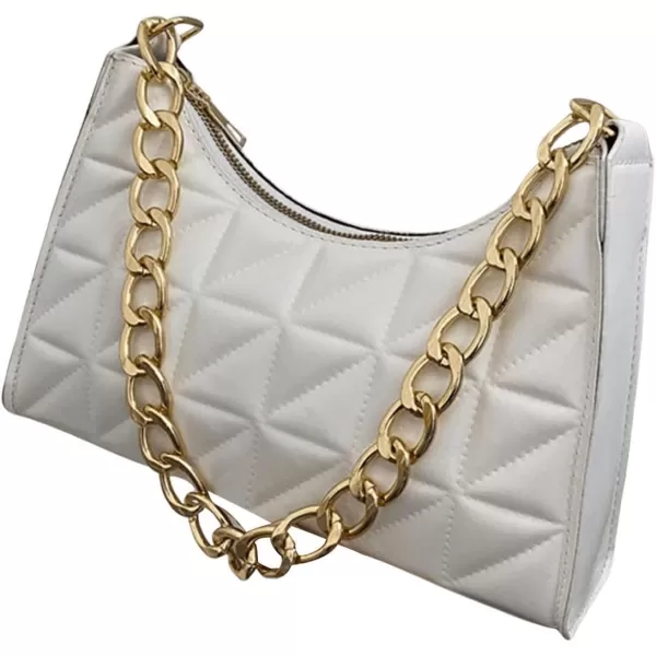 SweatyRocks Women's PU Leather Chain Shoulder Bag Geometric Quilted Zipper Handbag Solid Mini Bag