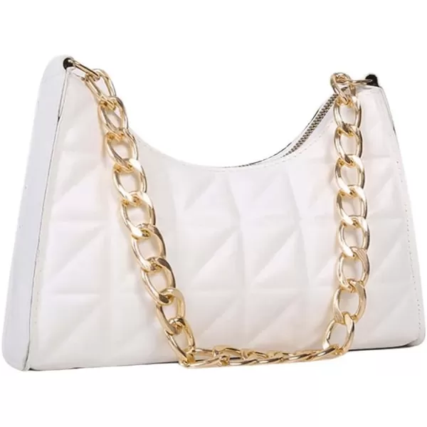 SweatyRocks Women's PU Leather Chain Shoulder Bag Geometric Quilted Zipper Handbag Solid Mini Bag