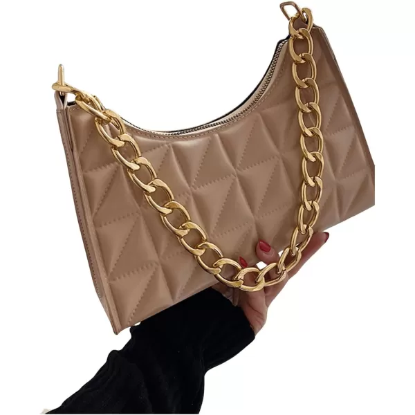 SweatyRocks Women's PU Leather Chain Shoulder Bag Geometric Quilted Zipper Handbag Solid Mini Bag