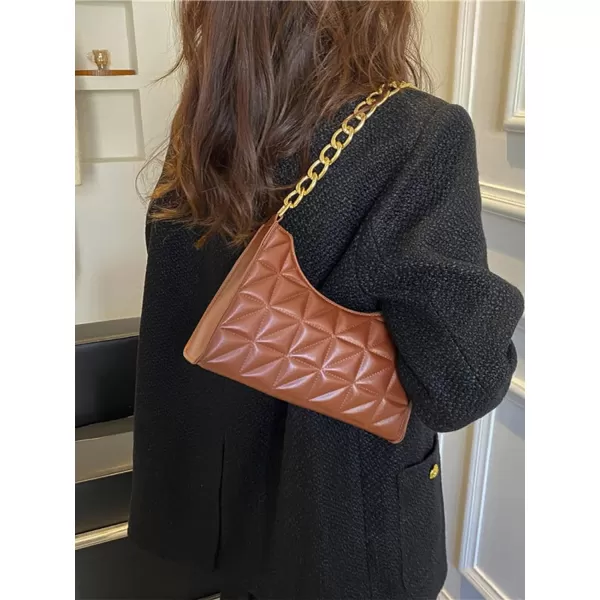 SweatyRocks Women's PU Leather Chain Shoulder Bag Geometric Quilted Zipper Handbag Solid Mini Bag