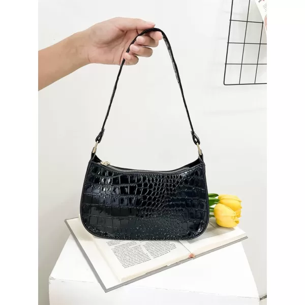 SweatyRocks Women's PU Leather Crocodile Underarm Handbag Zipper Solid Color Casual Shoulder Bags Purse