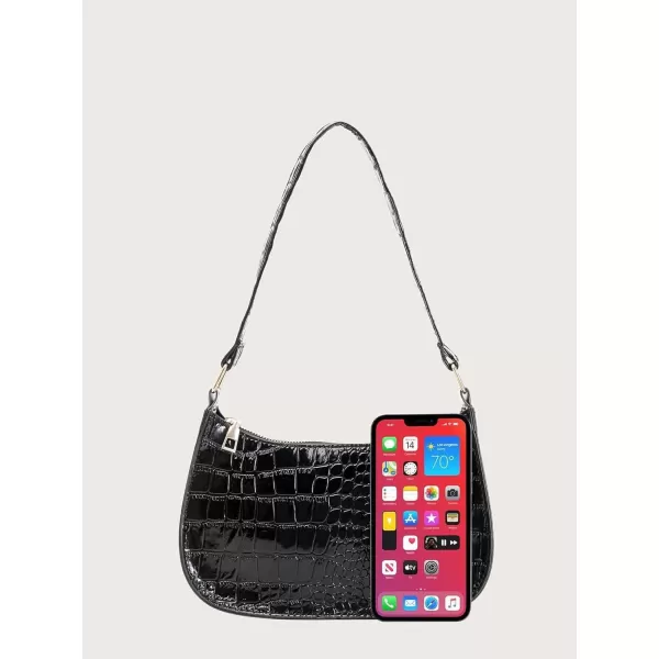 SweatyRocks Women's PU Leather Crocodile Underarm Handbag Zipper Solid Color Casual Shoulder Bags Purse