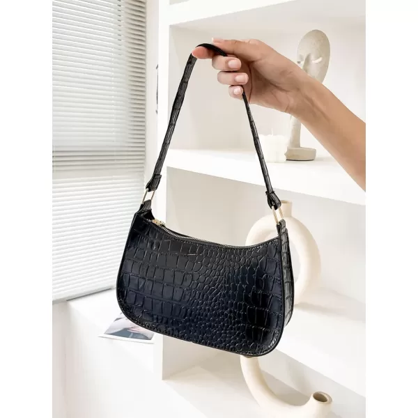 SweatyRocks Women's PU Leather Crocodile Underarm Handbag Zipper Solid Color Casual Shoulder Bags Purse