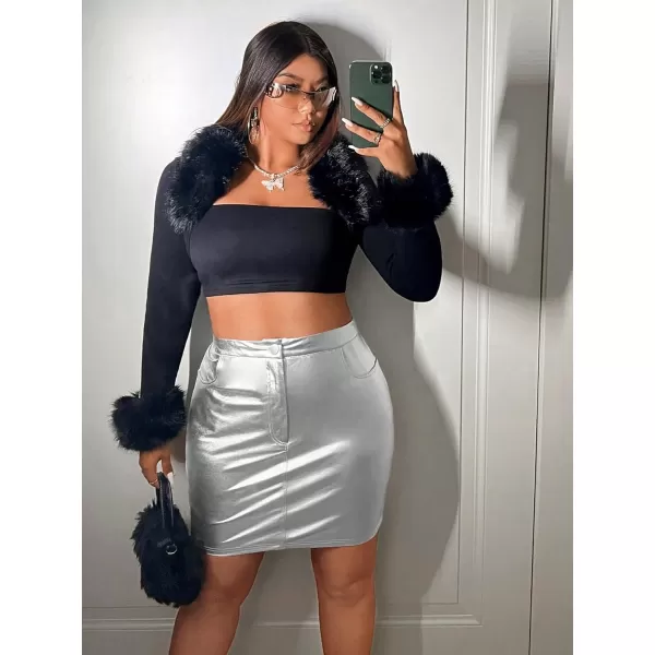 SweatyRocks Women's PU Leather High Waisted Button Skirt Bodycon Mini Pencil Party Skirts with Pocket