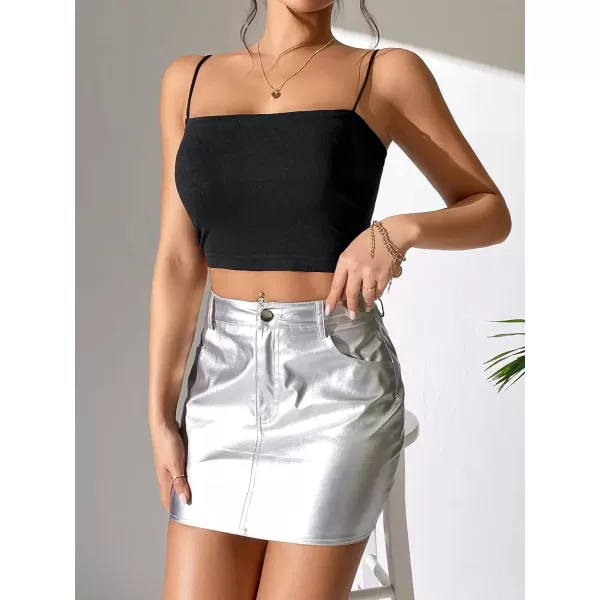 SweatyRocks Women's PU Leather High Waisted Button Skirt Bodycon Mini Pencil Party Skirts with Pocket