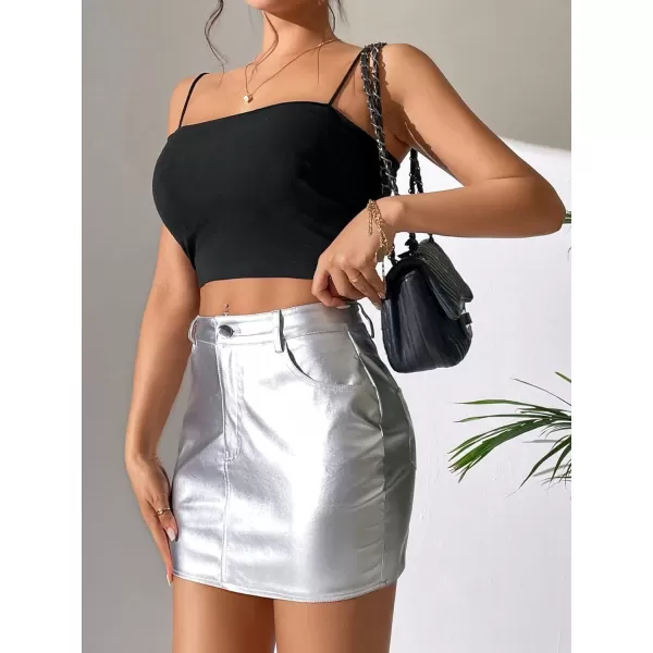 SweatyRocks Women's PU Leather High Waisted Button Skirt Bodycon Mini Pencil Party Skirts with Pocket