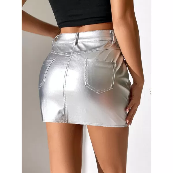SweatyRocks Women's PU Leather High Waisted Button Skirt Bodycon Mini Pencil Party Skirts with Pocket