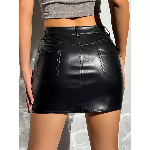 SweatyRocks Women's PU Leather High Waisted Button Skirt Bodycon Mini Pencil Party Skirts with Pocket
