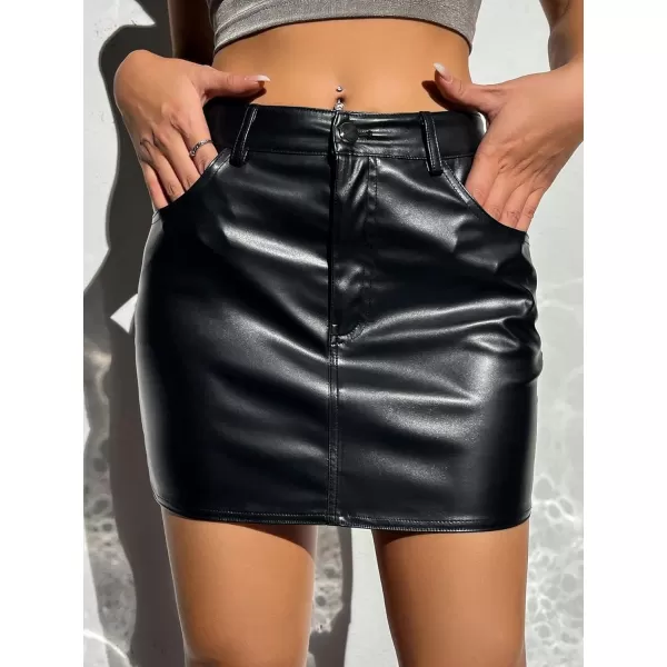 SweatyRocks Women's PU Leather High Waisted Button Skirt Bodycon Mini Pencil Party Skirts with Pocket