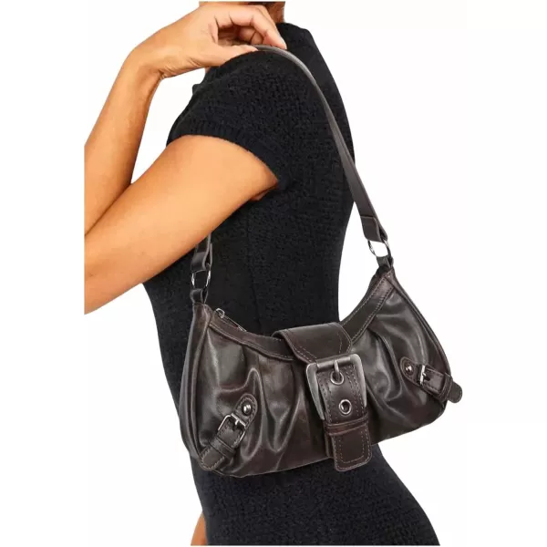 SweatyRocks Women's PU Leather Top Handle Y2k Shoulder Handbags Retro Classic Medium Clutch Purses