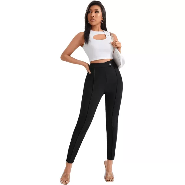 SweatyRocks Women's Pants Casual High Waist Skinny Leggings Stretchy Work Pants