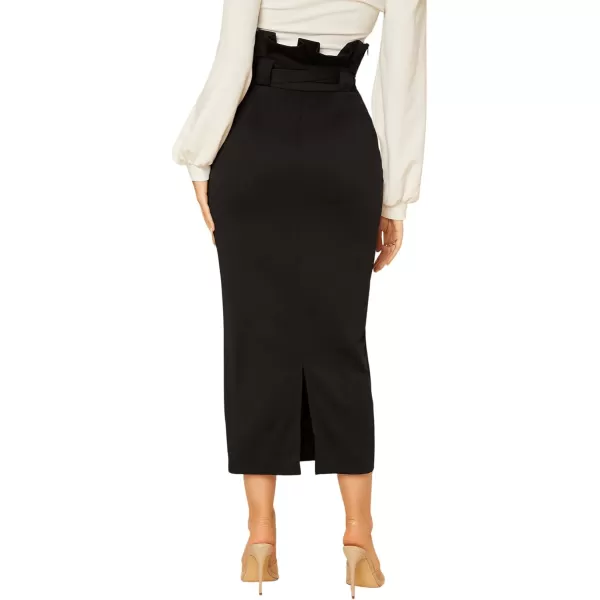 SweatyRocks Women's Paper Bag High Waist Skirt Slit Back Belted Midi Pencil Skirts