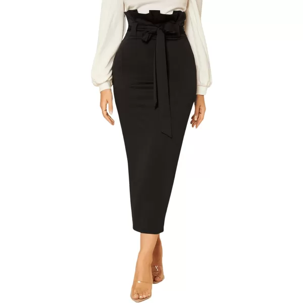 SweatyRocks Women's Paper Bag High Waist Skirt Slit Back Belted Midi Pencil Skirts
