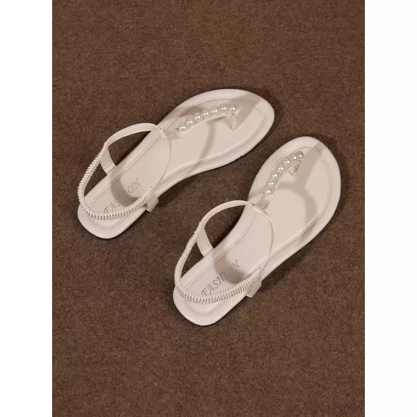SweatyRocks Women's Pearl T Strap Thong Sandals Open Toe Outdoor Flats Sandals with Ankle Strap