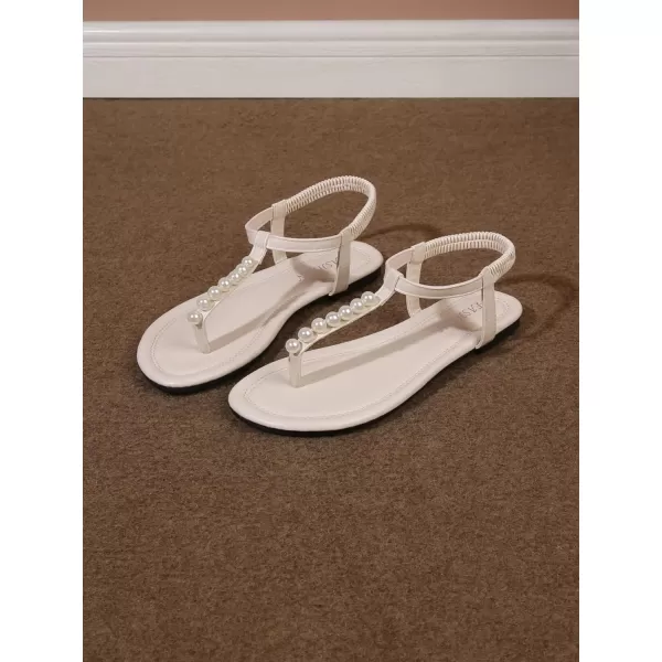SweatyRocks Women's Pearl T Strap Thong Sandals Open Toe Outdoor Flats Sandals with Ankle Strap