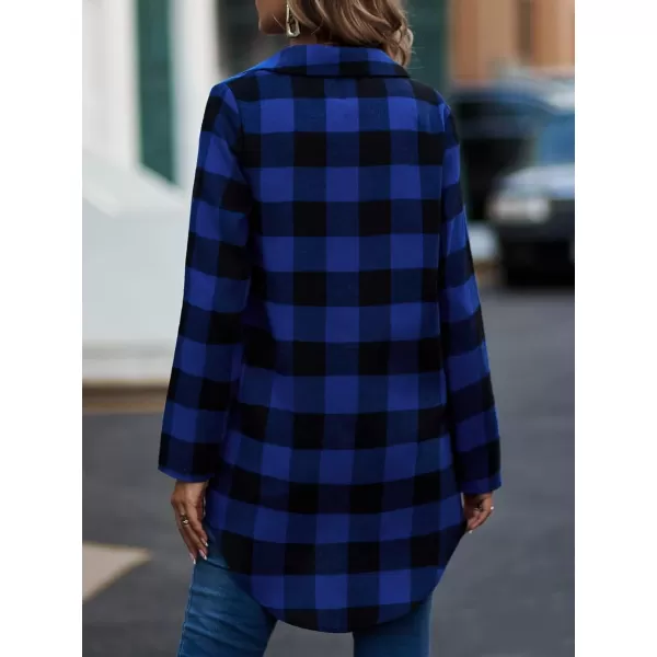 SweatyRocks Women's Plaid Button Front Long Sleeve High Low Shirt Blouse Top