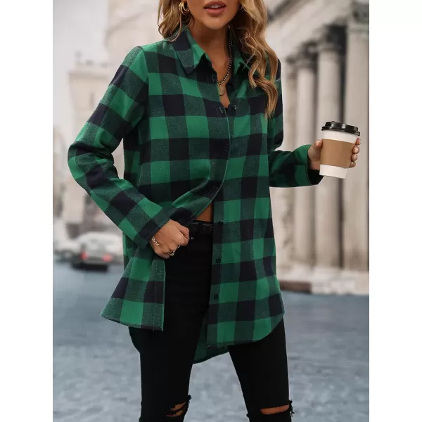 SweatyRocks Women's Plaid Button Front Long Sleeve High Low Shirt Blouse Top
