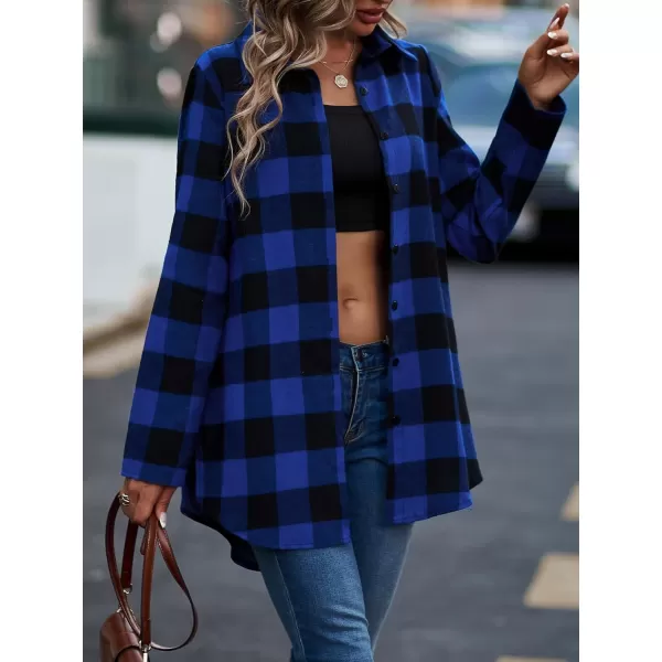 SweatyRocks Women's Plaid Button Front Long Sleeve High Low Shirt Blouse Top