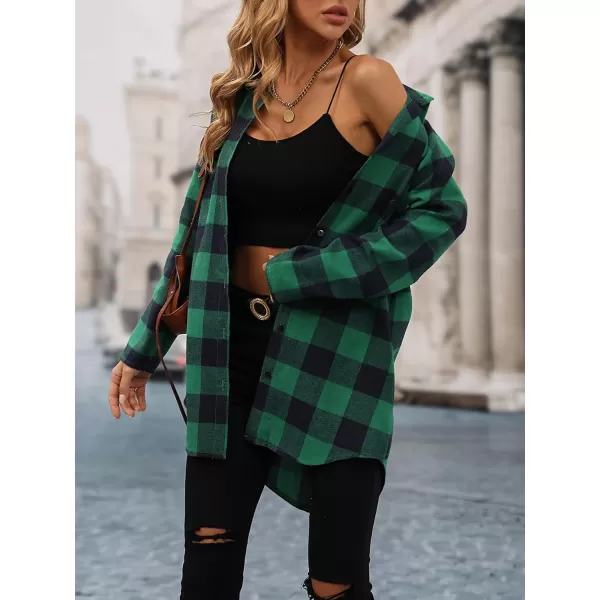 SweatyRocks Women's Plaid Button Front Long Sleeve High Low Shirt Blouse Top