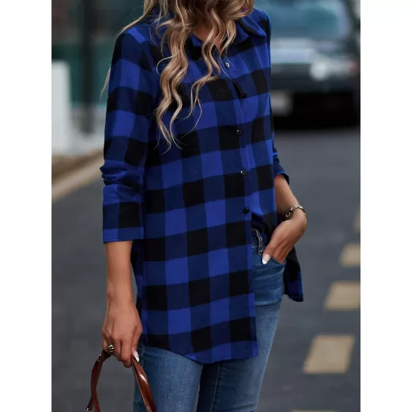 SweatyRocks Women's Plaid Button Front Long Sleeve High Low Shirt Blouse Top