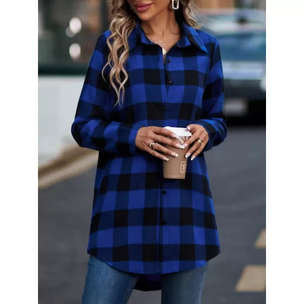 SweatyRocks Women's Plaid Button Front Long Sleeve High Low Shirt Blouse Top