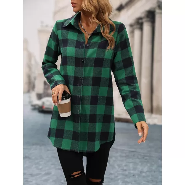 SweatyRocks Women's Plaid Button Front Long Sleeve High Low Shirt Blouse Top