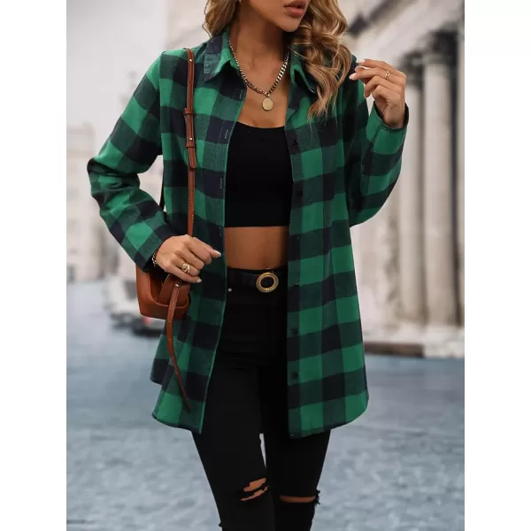 SweatyRocks Women's Plaid Button Front Long Sleeve High Low Shirt Blouse Top