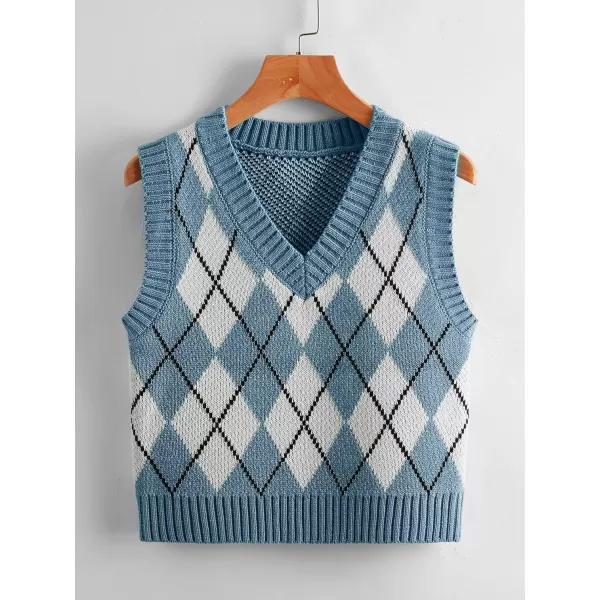 SweatyRocks Women's Plaid Geo Sleeveless V Neck Knit Crop Top Sweater Vest