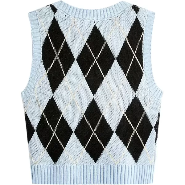 SweatyRocks Women's Plaid Geo Sleeveless V Neck Knit Crop Top Sweater Vest