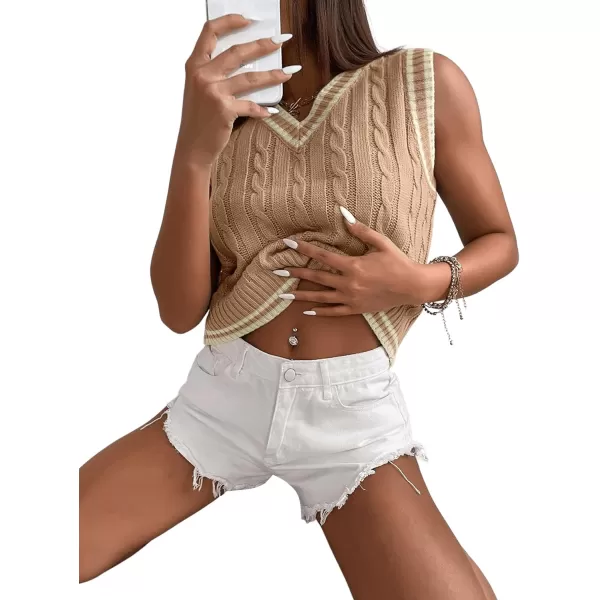 SweatyRocks Women's Plaid Geo Sleeveless V Neck Knit Crop Top Sweater Vest