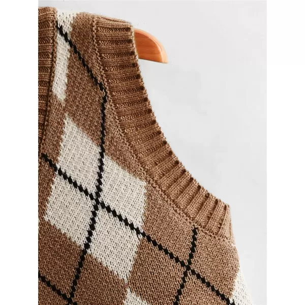 SweatyRocks Women's Plaid Geo Sleeveless V Neck Knit Crop Top Sweater Vest
