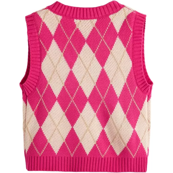 SweatyRocks Women's Plaid Geo Sleeveless V Neck Knit Crop Top Sweater Vest
