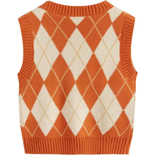 SweatyRocks Women's Plaid Geo Sleeveless V Neck Knit Crop Top Sweater Vest