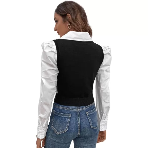 SweatyRocks Women's Plaid Geo Sleeveless V Neck Knit Crop Top Sweater Vest