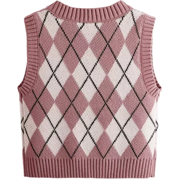 SweatyRocks Women's Plaid Geo Sleeveless V Neck Knit Crop Top Sweater Vest