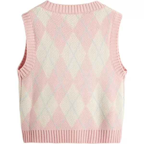 SweatyRocks Women's Plaid Geo Sleeveless V Neck Knit Crop Top Sweater Vest