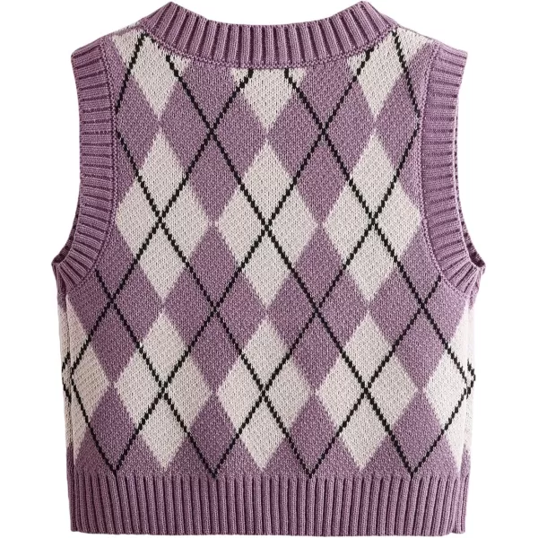 SweatyRocks Women's Plaid Geo Sleeveless V Neck Knit Crop Top Sweater Vest