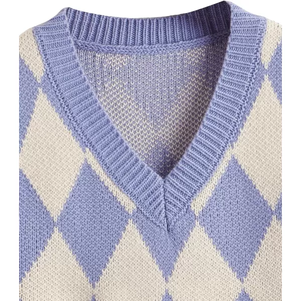 SweatyRocks Women's Plaid Geo Sleeveless V Neck Knit Crop Top Sweater Vest