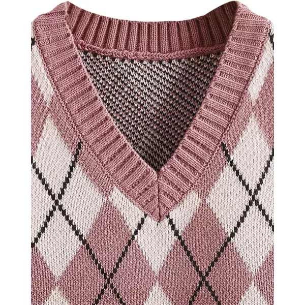SweatyRocks Women's Plaid Geo Sleeveless V Neck Knit Crop Top Sweater Vest