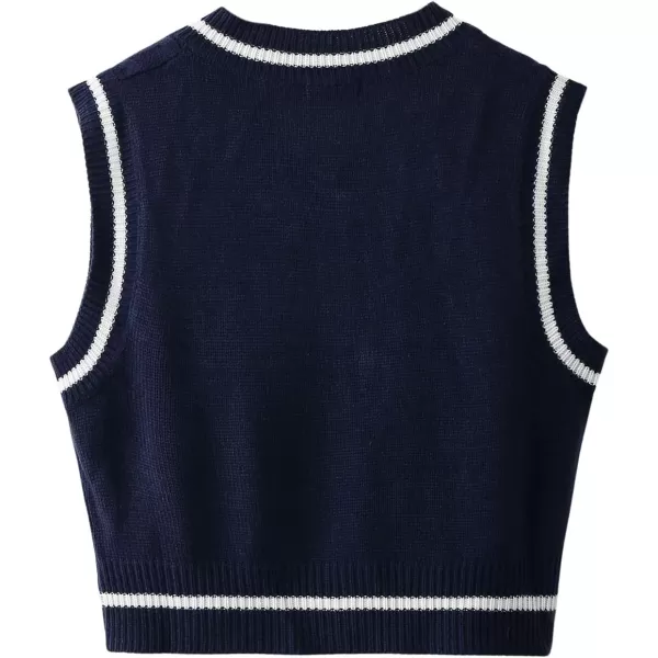 SweatyRocks Women's Plaid Geo Sleeveless V Neck Knit Crop Top Sweater Vest