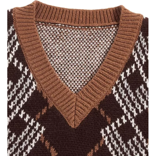 SweatyRocks Women's Plaid Geo Sleeveless V Neck Knit Crop Top Sweater Vest